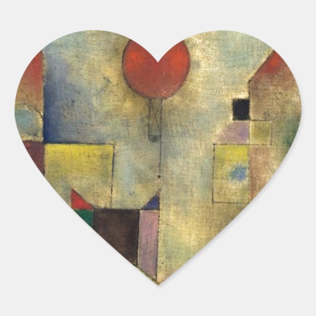 Paul Klee Red Balloon Herz-Aufkleber (Vorderseite)