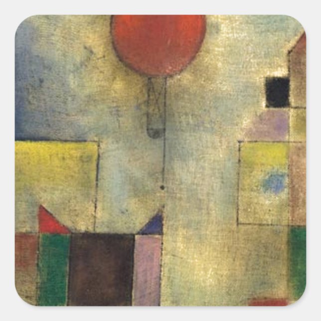 Paul Klee Red Balloon Quadratischer Aufkleber (Vorderseite)