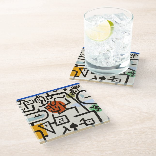 Paul Klee "Rich Port" Modernes Abstrakt Glasuntersetzer (Schrägansicht)