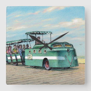 Paul McGehee "The Boardwalk Train" Clock Quadratische Wanduhr