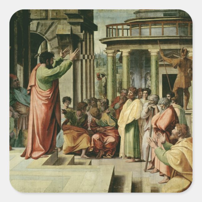 Paul Preaching at Athens (Cartoon für den Sist Quadratischer Aufkleber (Vorderseite)