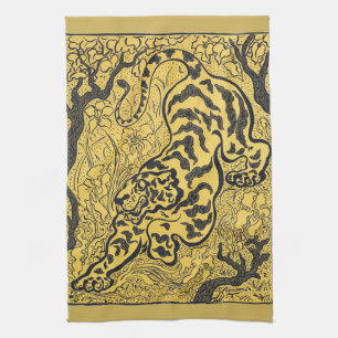 Paul Ranson Vintage Art Nouveau Gelber Tiger Druck Geschirrtuch