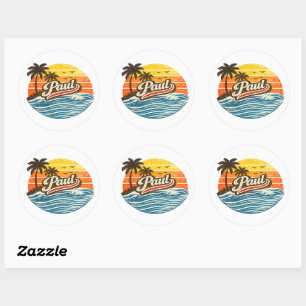 Paul Retro Sonnenuntergang Name Design Runder Aufkleber
