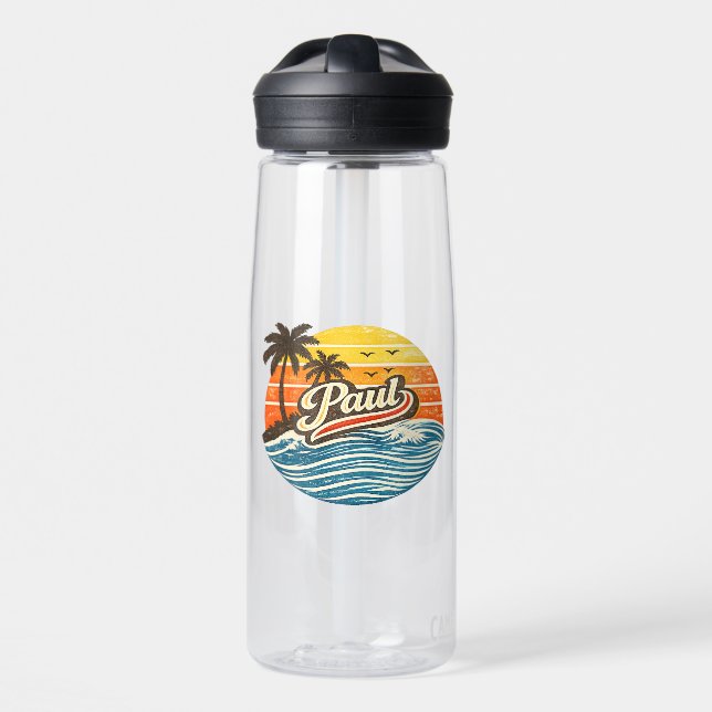 Paul Retro-Sonnenuntergangs-Name-Design Trinkflasche (Vorne)