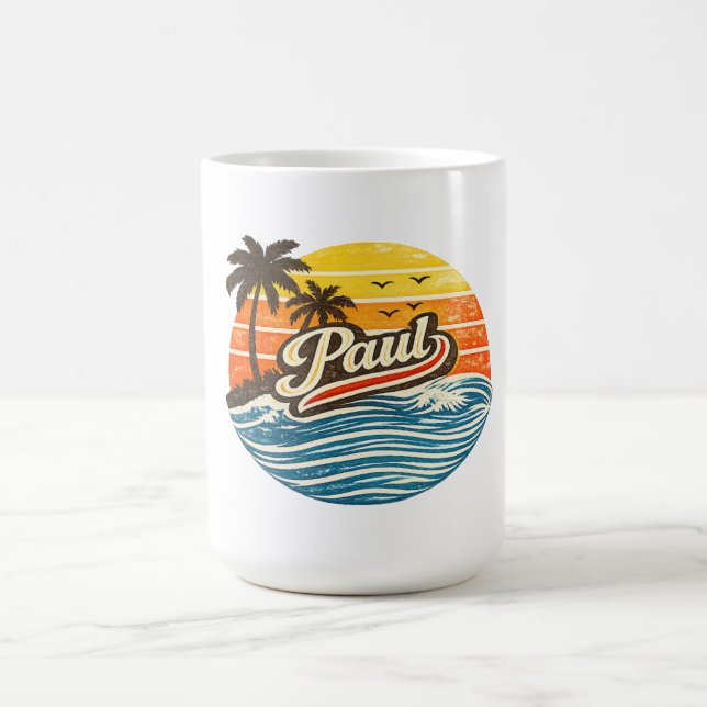 Paul Retro Sunset Name Design Verwandlungstasse (Zentrum)
