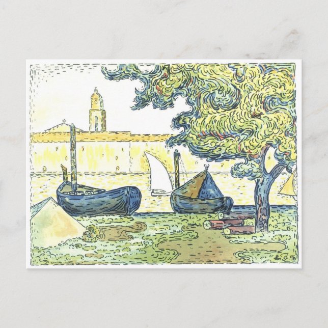 Paul Signac Boat Painting 1894 Postcard Postkarte (Vorderseite)