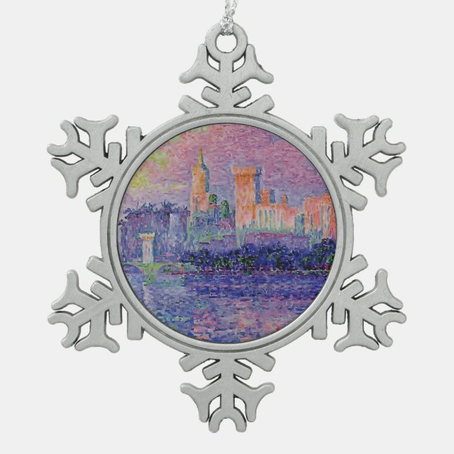 Paul Signac- der päpstliche Palast, Avignon Schneeflocken Zinn-Ornament (Vorderseite)