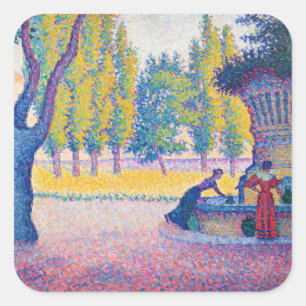 Paul Signac - Fountain des Lices, Saint-Tropez Quadratischer Aufkleber