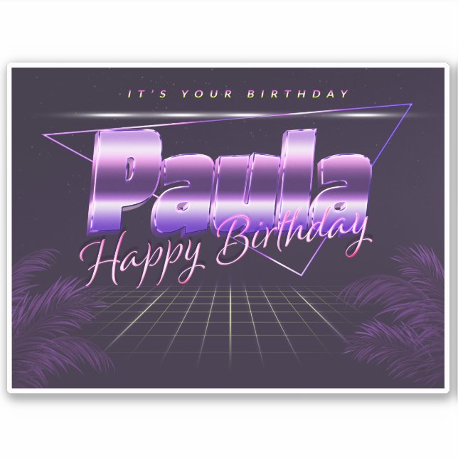Paula Name Vorname lila retro Sticker Geburtstag (Vorderseite)