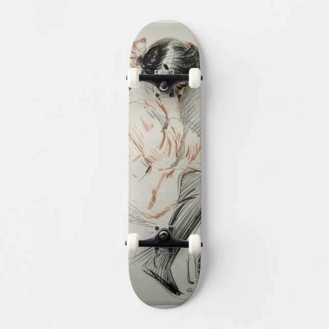 Paulette-Lesung, die auf ihrem Spielzeug-Hund Skateboard (Vorderseite)