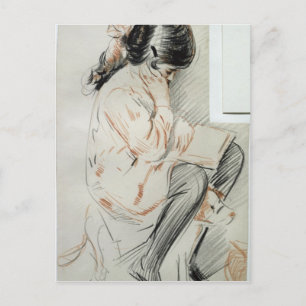 Paulette Reading sitzt auf ihrem Spielzeughund Postkarte