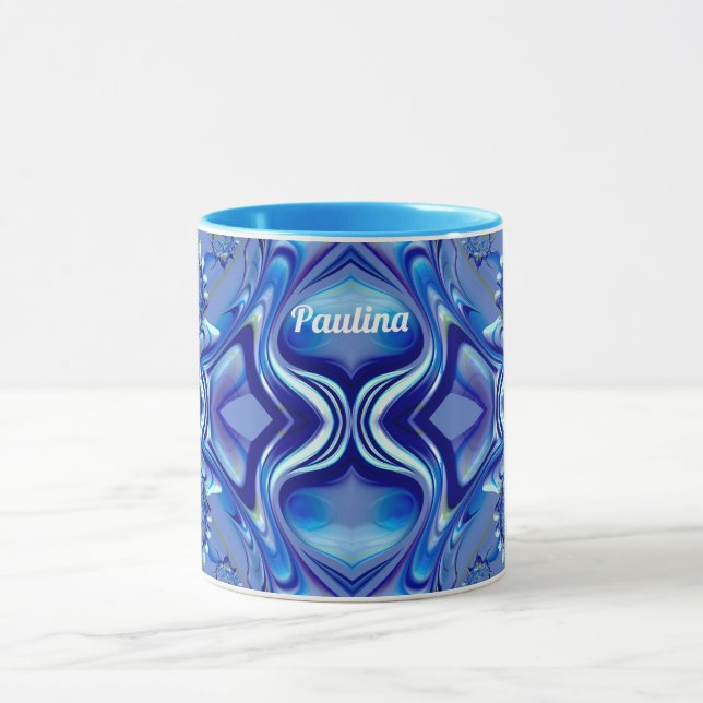 PAULINA ~ Zany 3D Fraktal ~ Blauer Schatten Tasse (Zentrum)