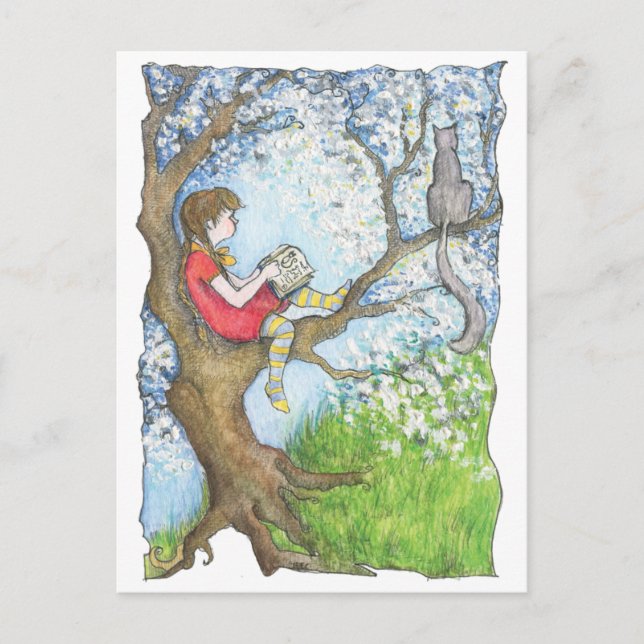 Pauline liest den Baum hoch Postkarte (Vorderseite)