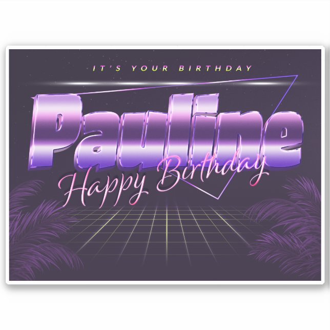 Pauline Name Vorname lila retro Sticker Geburtstag (Vorderseite)