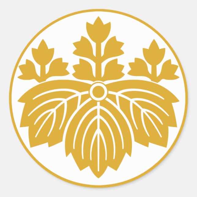 Paulownia aus Nadelblättern mit 53 Blüten in Reisk Runder Aufkleber (Vorderseite)