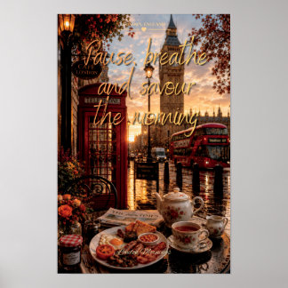 Pausiere, atme und genieße den Morgen London Café Poster