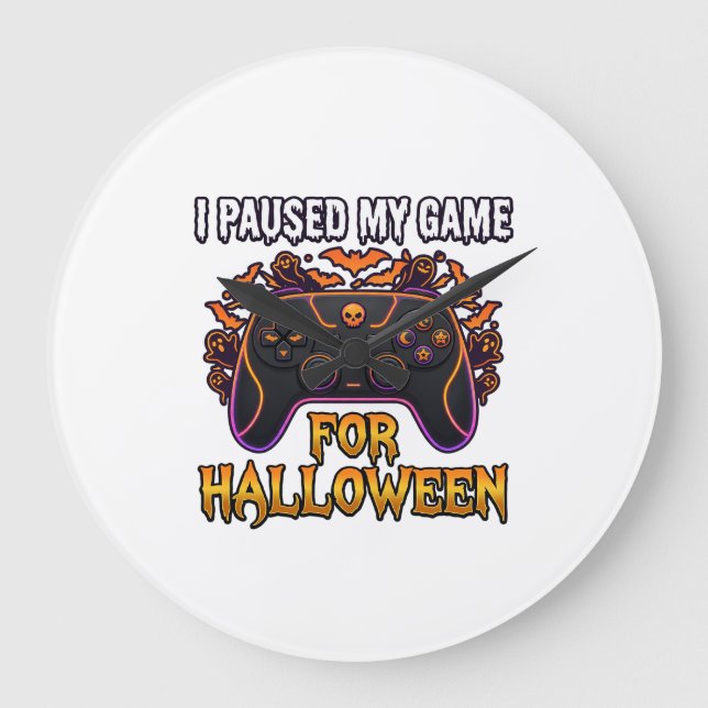 Pausiertes Spiel Halloween Controller Fledermäuse  Große Wanduhr (Vorderseite)