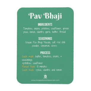 Pav Bhaji Rezept Magnet für Instant Pot