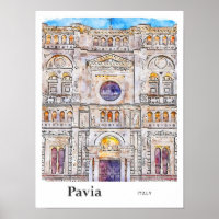 Pavia Italy Travel Watercolor Hand Drawing