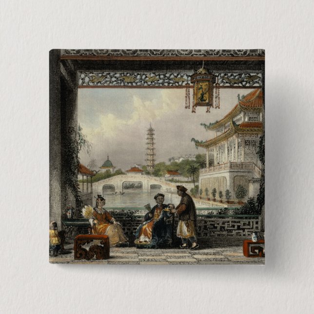 Pavillon und Gärten einer Mandarine nahe Peking, Button (Vorderseite)