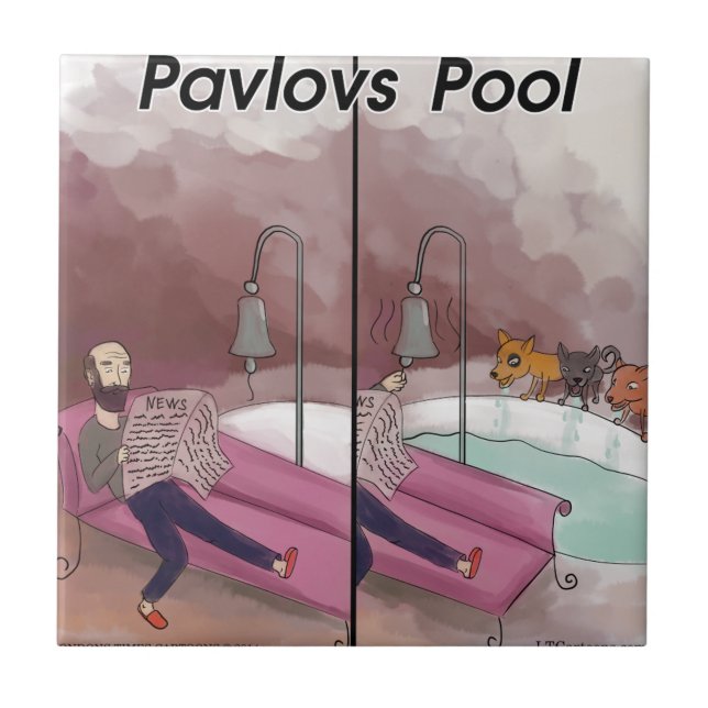 Pavlov's Pool Funny Cartoon Fliese (Vorderseite)