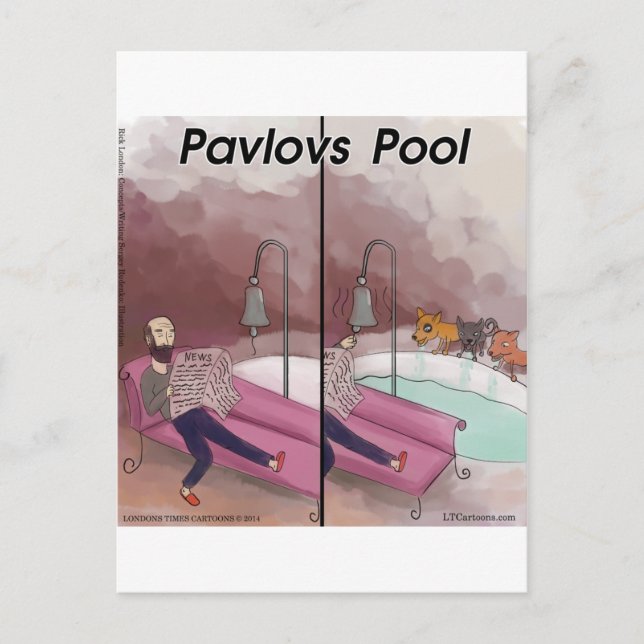 Pavlov's Pool Funny Cartoon Postkarte (Vorderseite)
