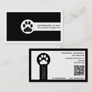 Paw and QR code black Vet/Veterinary Clinic Visitenkarte