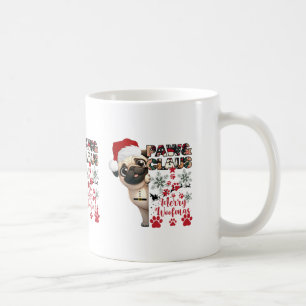 Paw Claus Mops in Weihnachtsmannmütze Snowflakes H Kaffeetasse