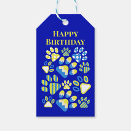 Paw druckt Blaugelbe GeburtstagsgeschenkTags Geschenkanhänger