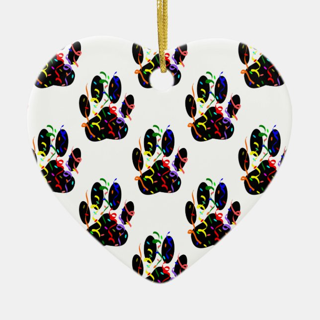 Paw druckt Confetti und Party Streamer Muster Keramik Ornament (Vorne)
