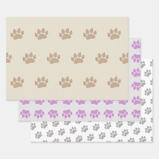 Paw druckt drei Design Geschenkpapier Set (Set)