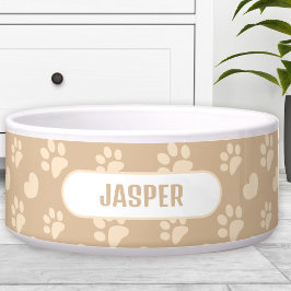 Paw druckt Herzmuster Beige Name Pet Dog Napf