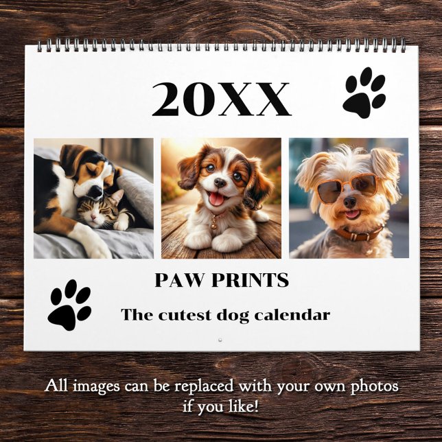 Paw druckt Hunde Foto Art Large Kalender (A beautiful personalized pet calendar featuring fun images of dogs and some cats)