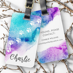 Paw druckt lila Aquarelle Gepäckanhänger
