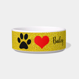 Paw druckt Monogramme Gold Glitterie Geschenk Nied Napf