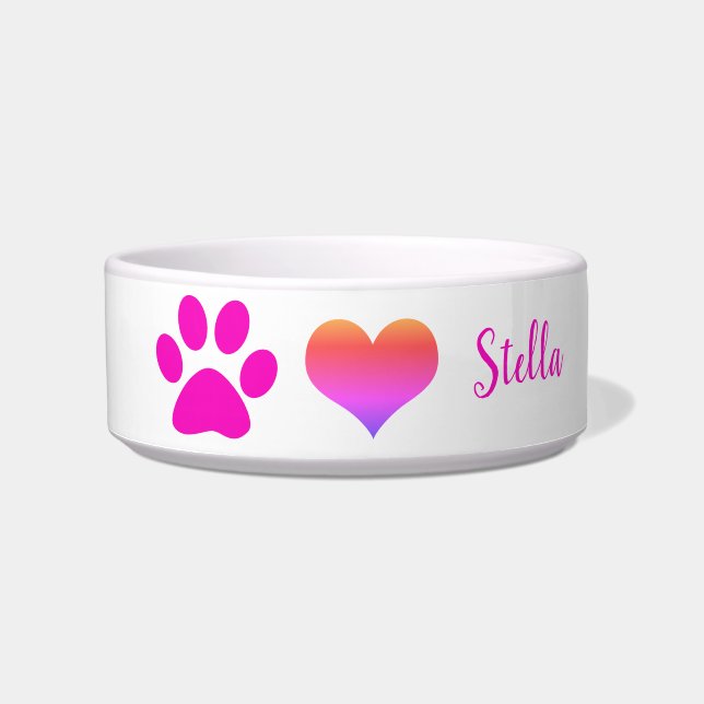Paw druckt Niedliche Heart Monogramme Pink White O Napf (Vorderseite)