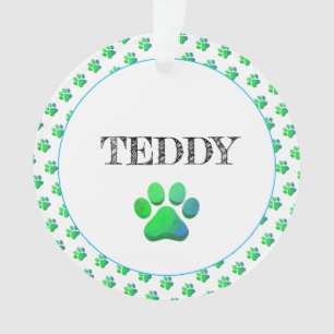 Paw druckt PET NAME Blue Green Fone Ornament
