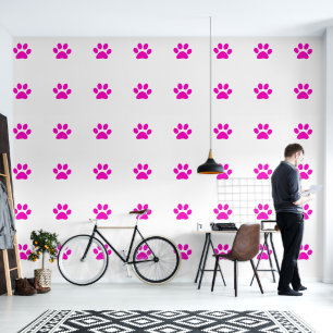 Paw druckt Pets Pink White Simple Animal Pattern Tapete