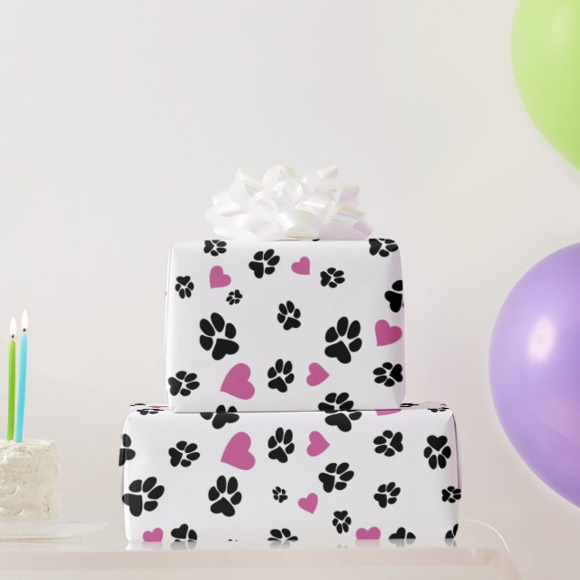 Paw druckt Pink Hearts Muster Niedlich Pet Liebhab Geschenkpapier (Partygeschenke)