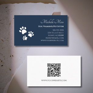 Paw druckt QR-Code Navy Blue Pet Sitter Visitenkarte