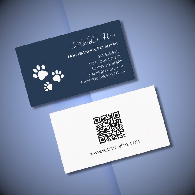 Paw druckt QR-Code Navy Blue Pet Sitter Visitenkarte (Von Creator hochgeladen)