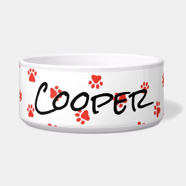Paw druckt Red PET NAME Dog Cat Wohngestaltung Napf (Vorderseite)