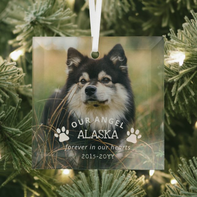 Paw druckt unser Angel Foto Pet Memorial Ornament Aus Glas (Insitu)