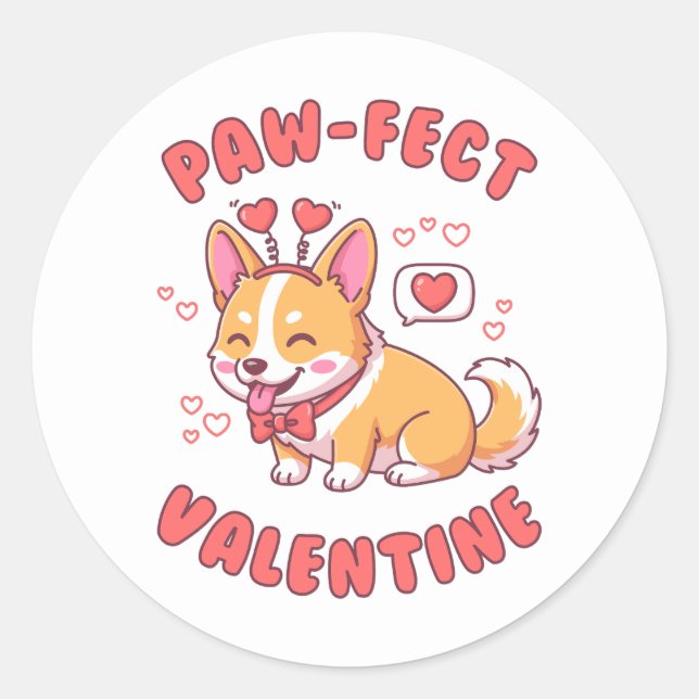 Paw-Fect Valentine - Corgi Dog Valentine Gift Runder Aufkleber (Vorderseite)