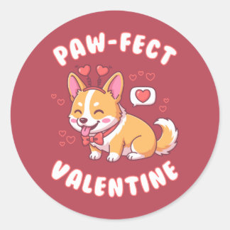 Paw-fekter Valentinstag - Corgi-Hund Valentinstag Runder Aufkleber