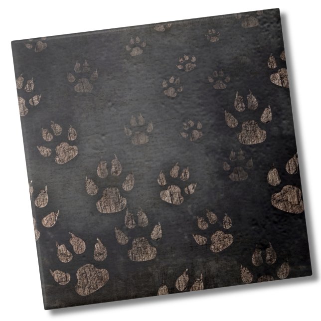 Paw Fliese (Dog Animal Black Gray Pattern Paw Prints ceramic tile )
