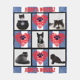 🐾 Paw Heart Pet Foto Grid Design Fleecedecke