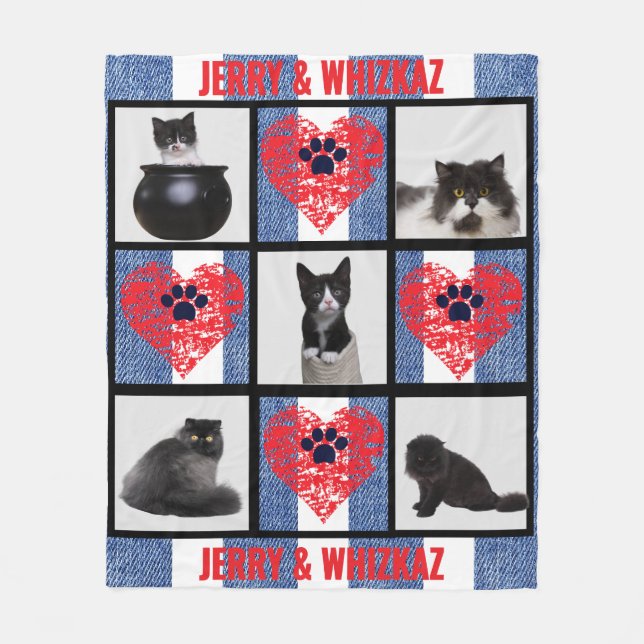 🐾 Paw Heart Pet Foto Grid Design Fleecedecke (Vorderseite)