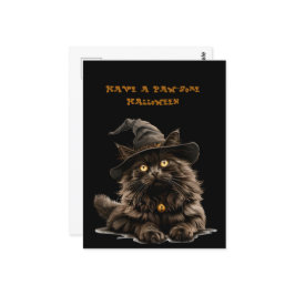 Paw-irgendein Halloween-Schwarzkatzenhut Postkarte