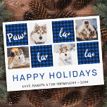 Paw La La Blue Buffalo Kariertes Pet Fotolage Feiertagskarte<br><div class="desc">Paw La La La La La La ! Versenden Sie niedliche und lustige Urlaubstage mit dieser niedlichen personalisierten Haustier Foto Urlaubskarte. Frohe Weihnachtswünsche vom Hund mit niedlichen Pfotendrucken in einem lustigen modernen Foto-Design. Fügen Sie Ihre Hunde Fotos oder Foto der Familie mit dem Hund, und personalisieren Sie mit Familienname, Nachricht...</div>